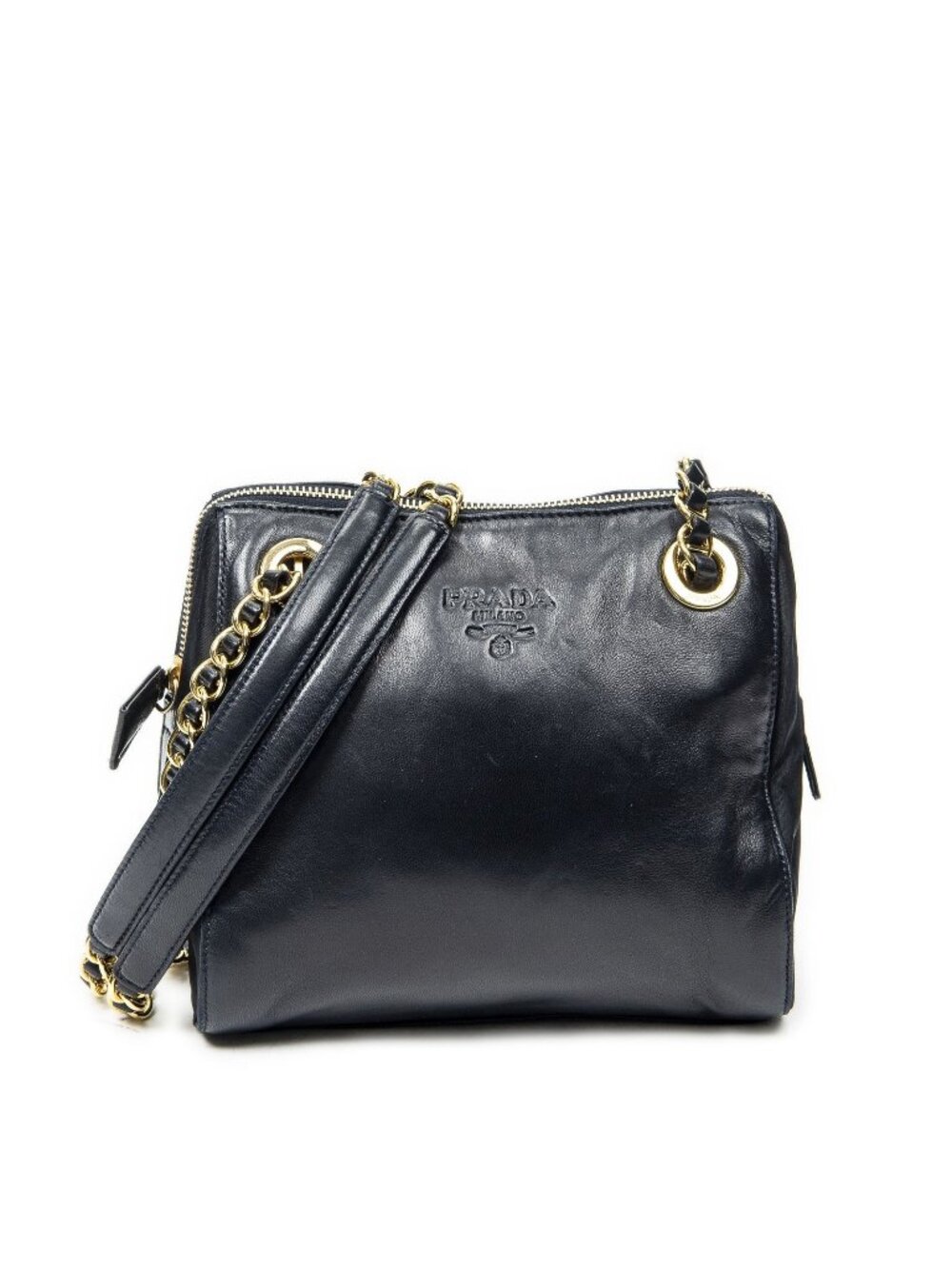 Prada Small Shoulder Bag Navy Lambskin Leather